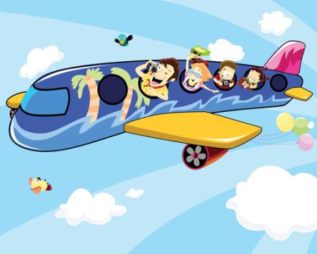 plakne, laimīgs, tūristi, baloni, debesis, lidmašīna Zuura - Dreamstime
