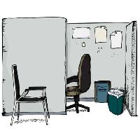 Pixwords Attēls ar biroja, krēsls, trash, papīrs Eric Basir - Dreamstime