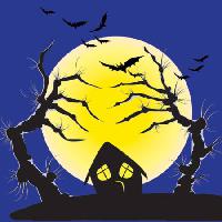 Pixwords Attēls ar mēness, sikspārņi, māju, nakts, spooky, rāpojošs Vanda Grigorovic - Dreamstime