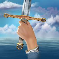 zobens, rokas, ūdens, mākoņi Paul Fleet - Dreamstime