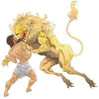 Pixwords Attēls ar lauva, Hercules, dzeltena, cīnīties, dzīvnieki Christos Georghiou - Dreamstime