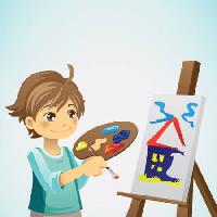 bērns, bērns, zīmēšana, suka, audekls, house Artisticco Llc - Dreamstime