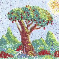 Pixwords Attēls ar koks, augļi, sarkans, dārzs, krāsošana, māksla Anastasia Serduykova Vadimovna - Dreamstime