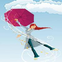 Pixwords Attēls ar lietussargu, meitene, vējš, mākoņi, lietus, laimīgs Tachen - Dreamstime