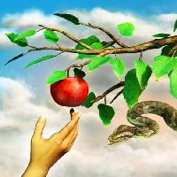 Pixwords Attēls ar ābols, čūska, filiāle, zaļa, lapas, roku Andreus - Dreamstime