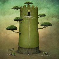 Pixwords Attēls ar ēka, tornis, zaļa, koks, zari, zīme, aizbēgt, virve Annnmei
